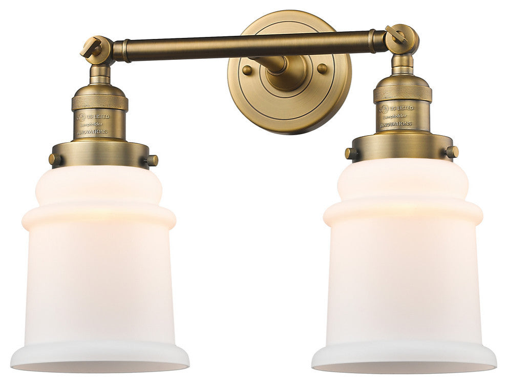 Canton 2-Light Bath Vanity-Light, Brushed Brass, Matte White