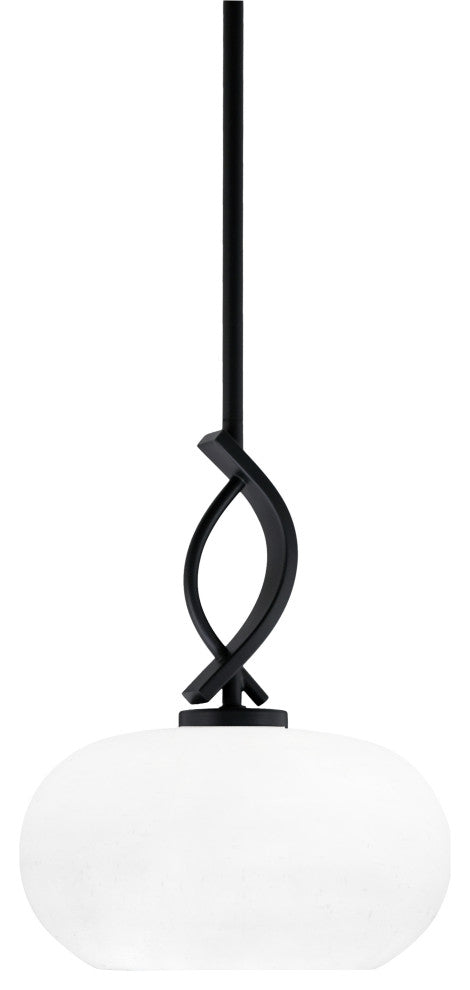 Cavella 1 Light Stem Mini Pendant, Matte Black Finish, 10" White Muslin Glass