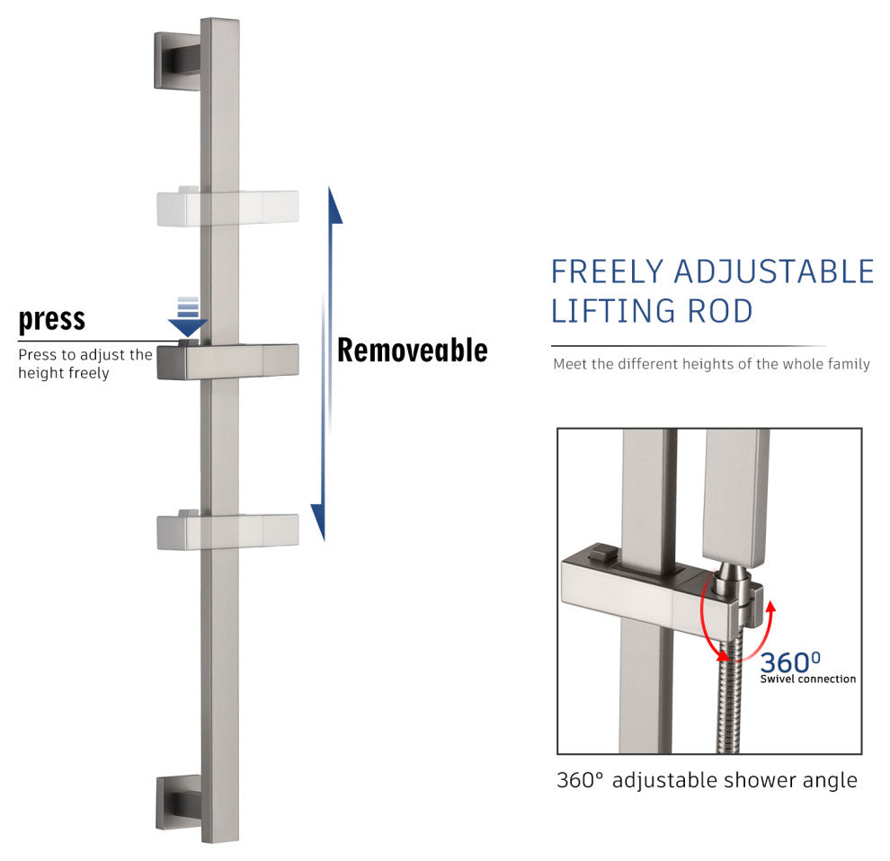 CASAINC 10" Luxury Wall Mounted Shower System Set w Sliding Handheld Rod, Brushed Nickel