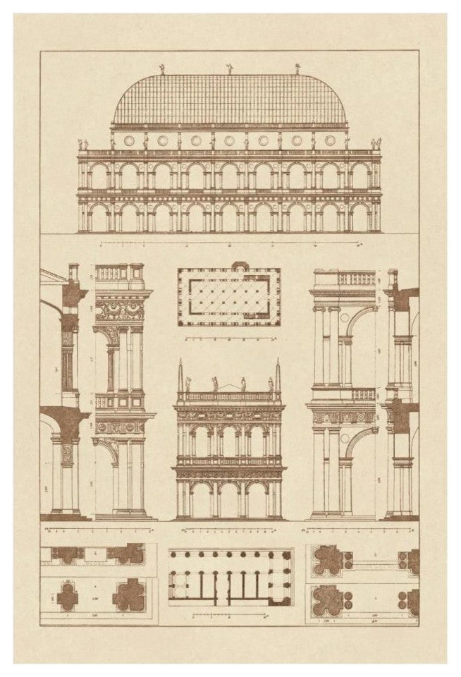 "Basilica at Vicenza and Library of St. Marks at Venice" Paper Art, 18"x26"