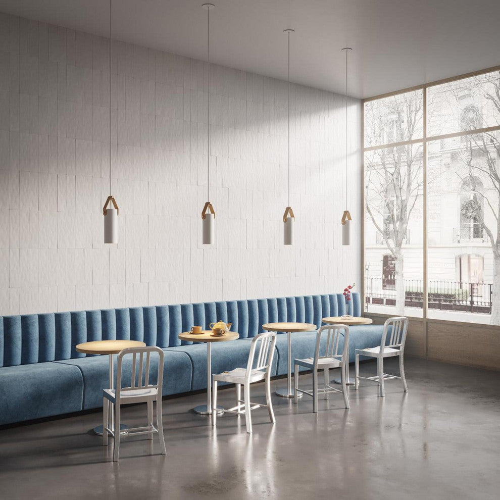 Spero Pendant, White, Tan Leather, Incandescent