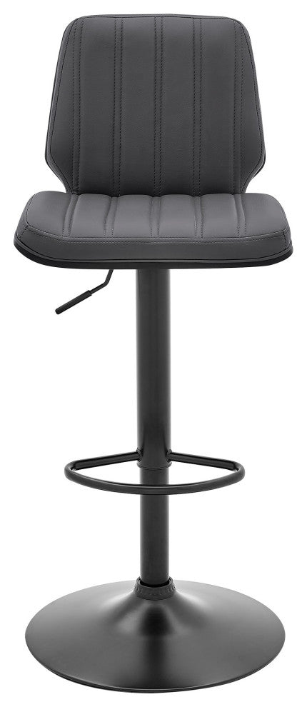Benzara BM246074 Adjustable Swivel Gray Faux Leather and Black Metal Bar Stool