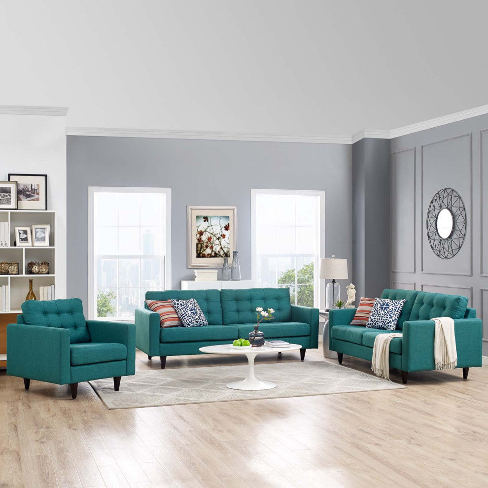 Teal Empress Sofa, Loveseat and Armchair Set of 3