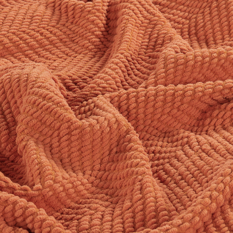 Tweed Knitted Throw Blanket, Rust, 50"x60"