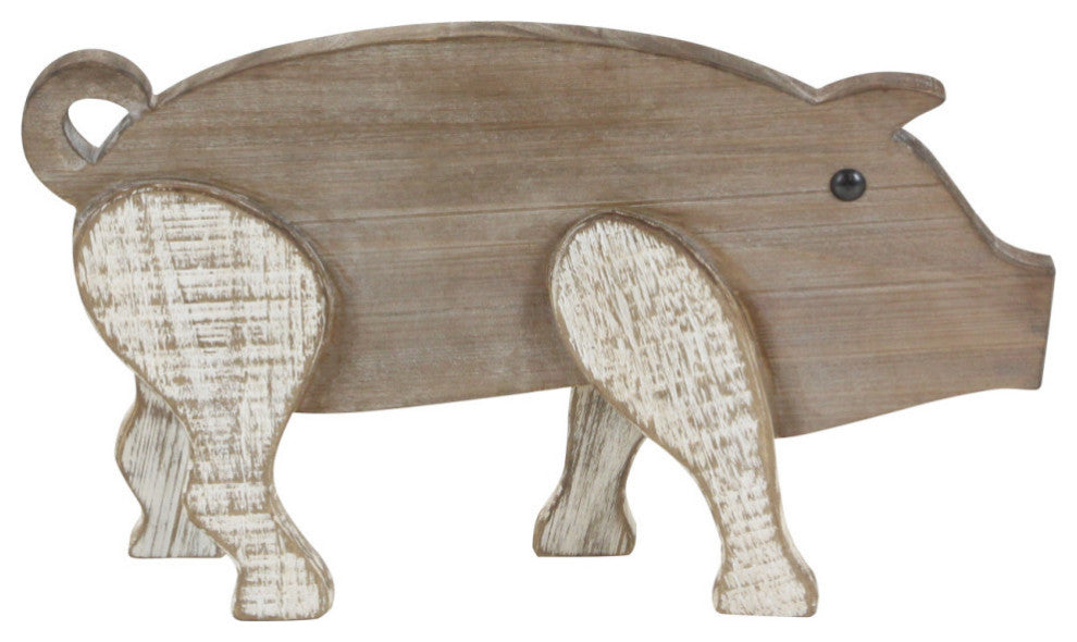 Farmhouse 9"x16" Brown Fir Wood Pig Sculpture