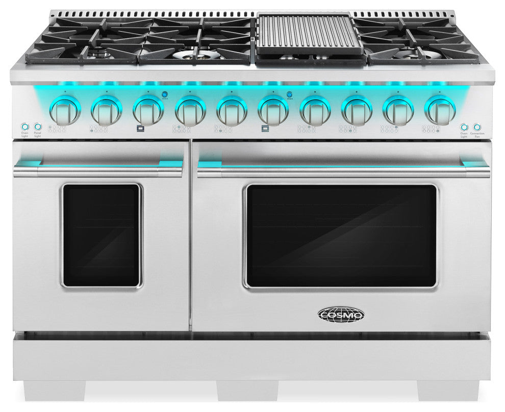Cosmo 48 in. 5.5 cu. ft. Double Oven Gas Range with 8 Burners in Stainless Steel