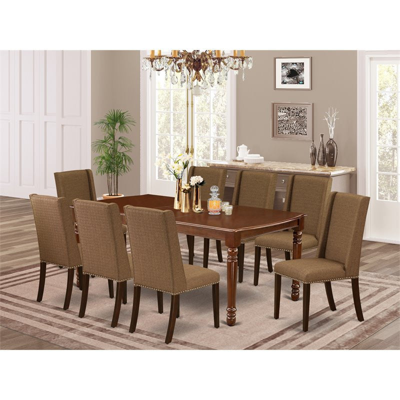 9-Piece Dinette Set, 8 Chairs and Table Solid Wood, Mahogany