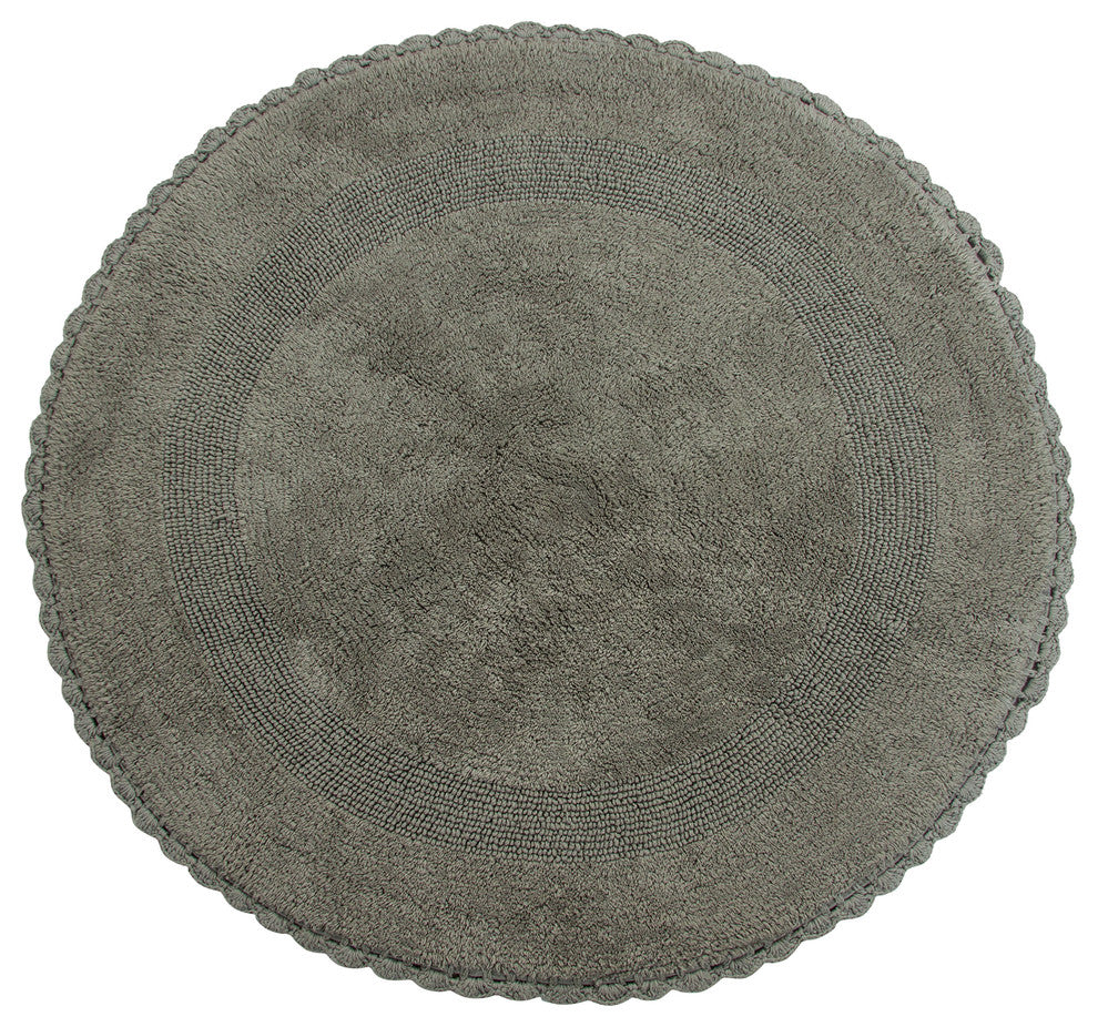 Saffron Fabs Bath Rug 36" Reversible Hand Knit Crochet Lace Border, Grey