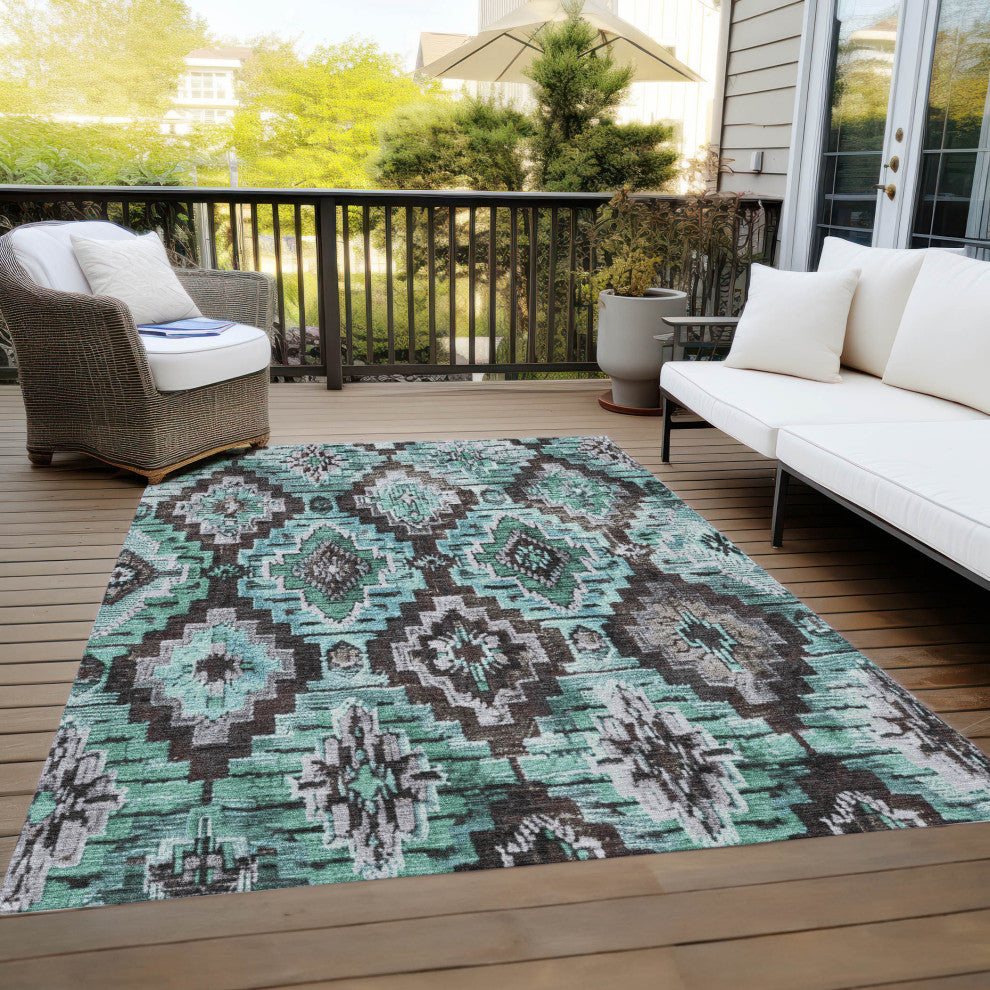 Machine Washable Indoor/Outdoor Chantille ACN1891 Teal 8' x 10' Rug