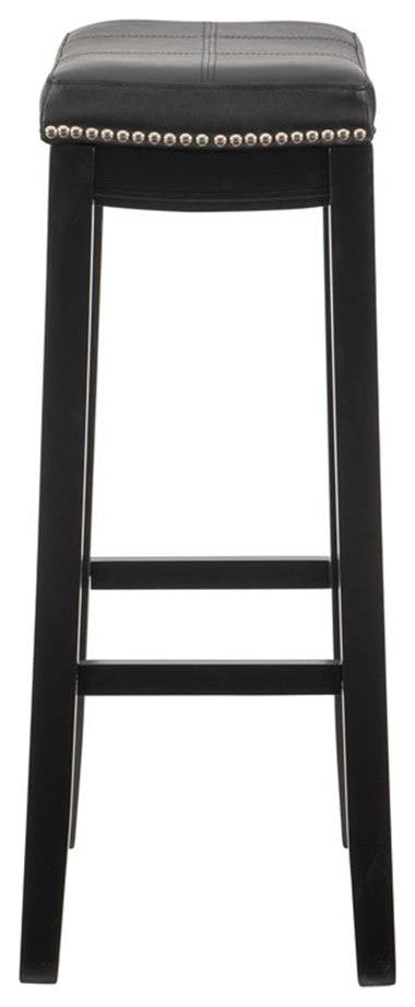 Linon Claridge Backless Bar Stool Black Faux Leather Wood Frame in Black Finish