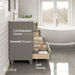 Eviva Happy 30"Wx18" Bathroom Vanity, White Carrara Quartz Countertop