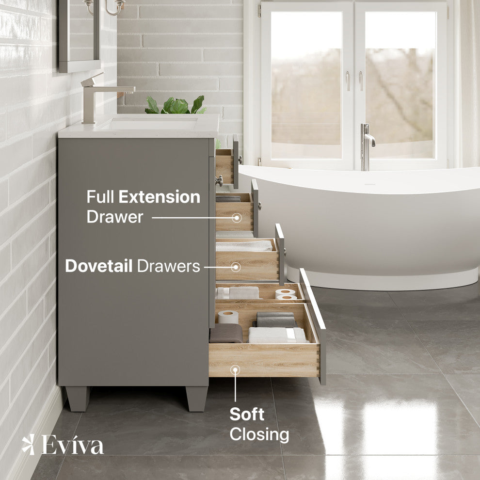 Eviva Happy 30"Wx18" Bathroom Vanity, White Carrara Quartz Countertop