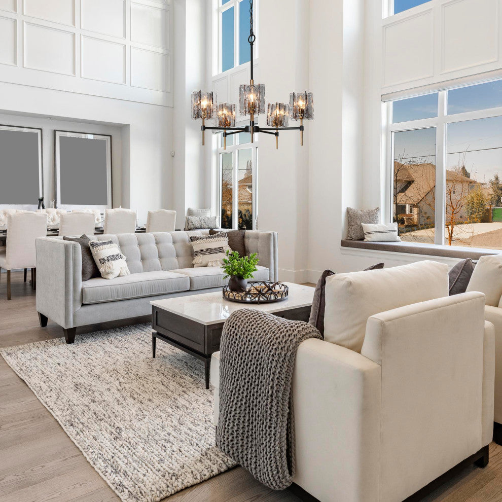 LNC Tucana 5-Light Matte Black and Polished Gold Modern/Contemporary Chandelier