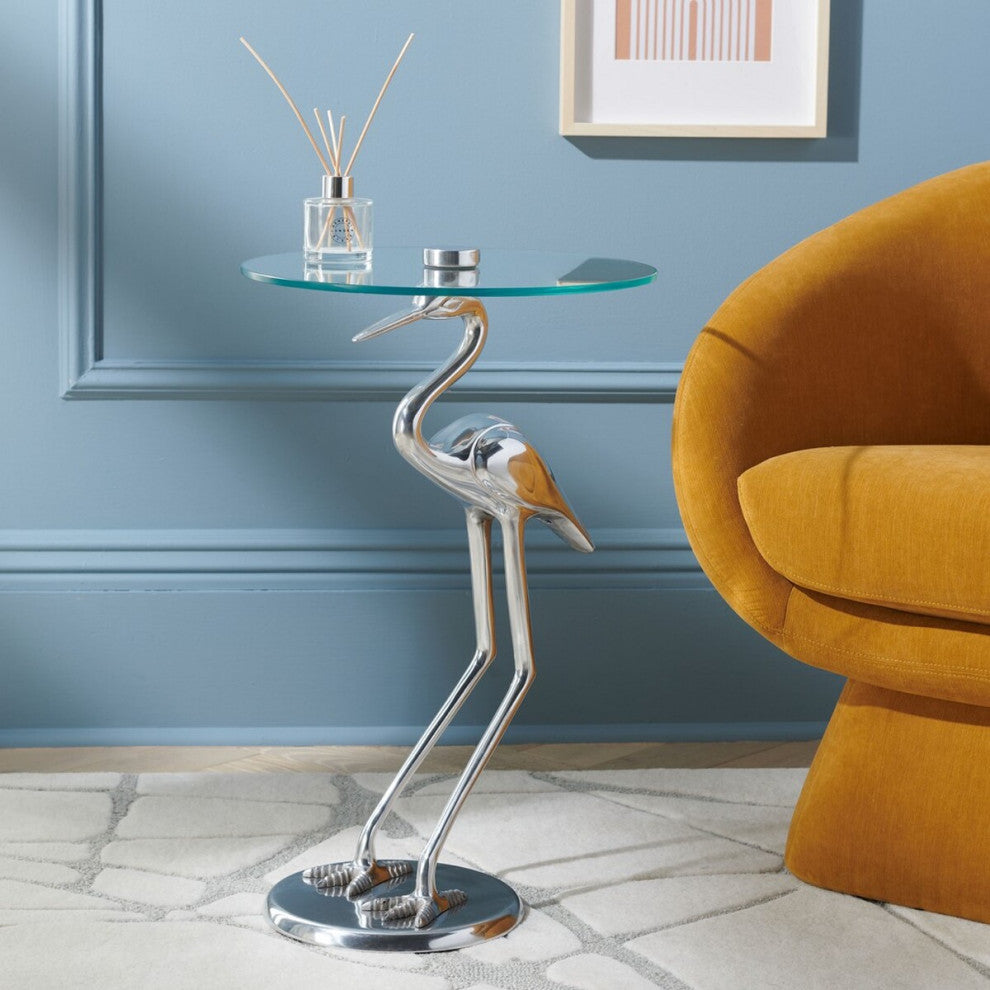 Safavieh Tori Crane Base Accent Table, Silver/Glass