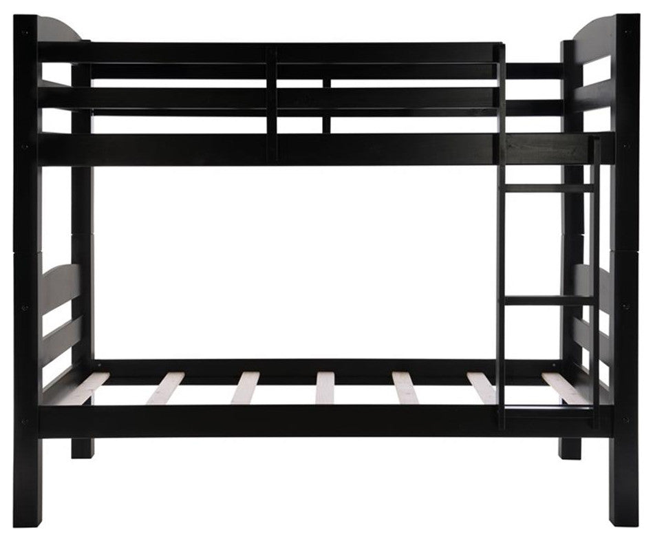 Linon Levi Twin over Twin Wood Bunk Bed in Black