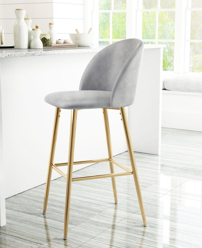 Bar Stool Chair Barstool, Steel Metal, Fabric, Gray, Gold, Cafe Bistro