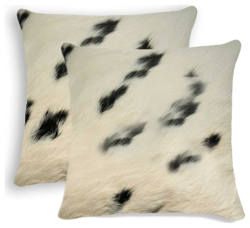 18"x18"x5" White and Black Cowhide Pillow, Set of 2