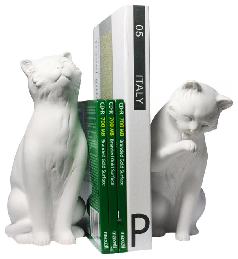 2-Piece Cat Bookend Set, White