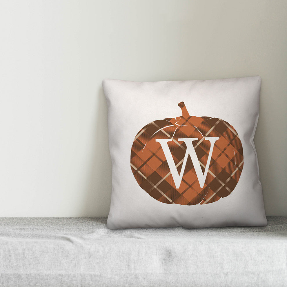 Plaid Pumpkin Monogram W 18x18 Spun Poly Pillow