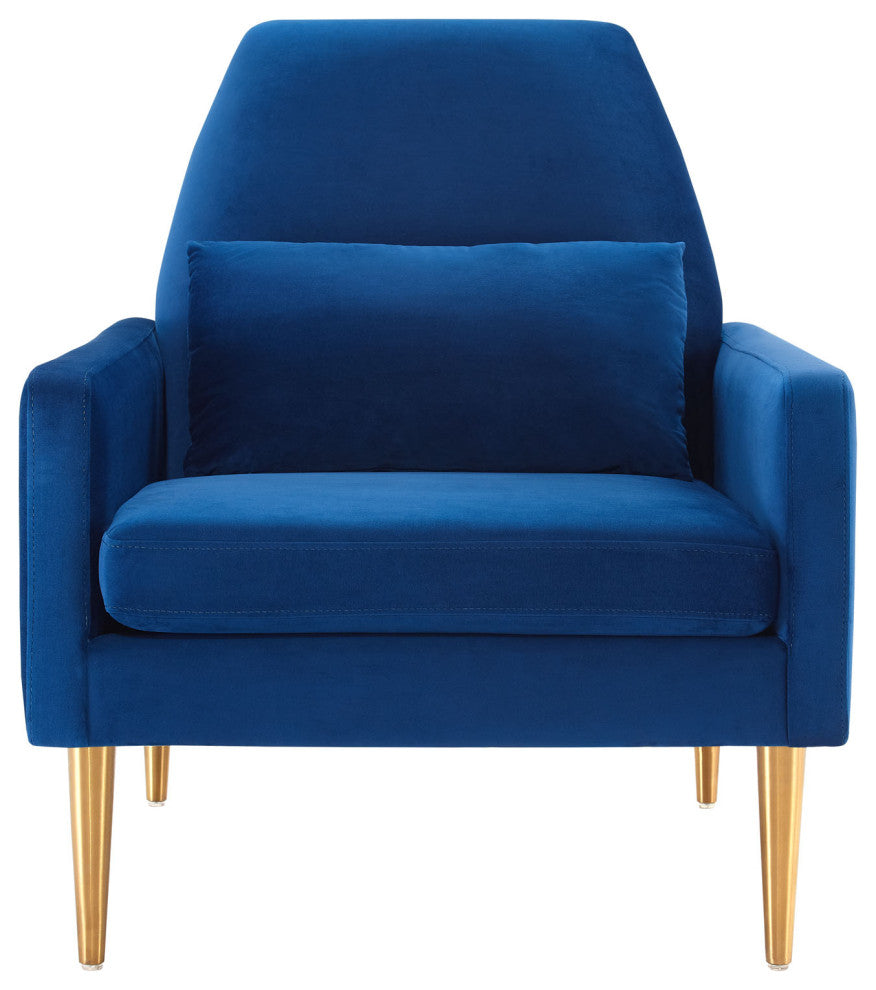 Armchair Accent Chair, Blue Navy, Velvet, Modern, Mid Century Hotel Lounge Cafe