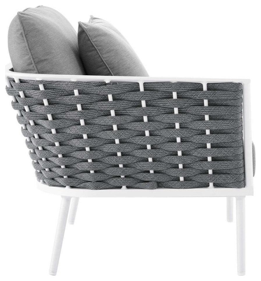 4 Piece Patio Aluminum Outdoor Patio Aluminum Sectional Sofa Set, White Gray