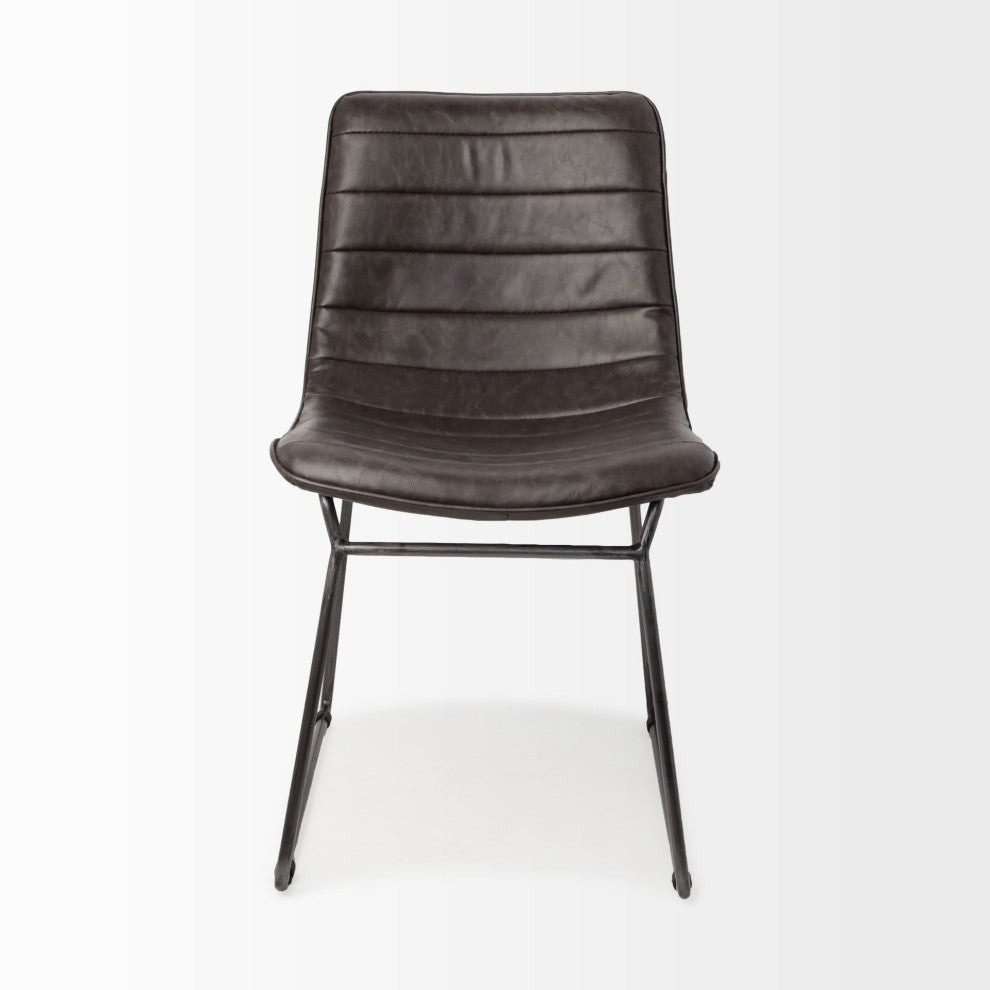 Thornton I Dark Brown Faux-Leather Seat Black Iron Frame Dining Chair, Brown