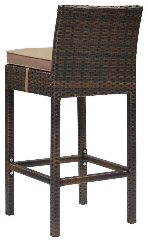 Contemporary Outdoor Patio Bar Stool Chair, Set of Four, Fabric Rattan, Brown