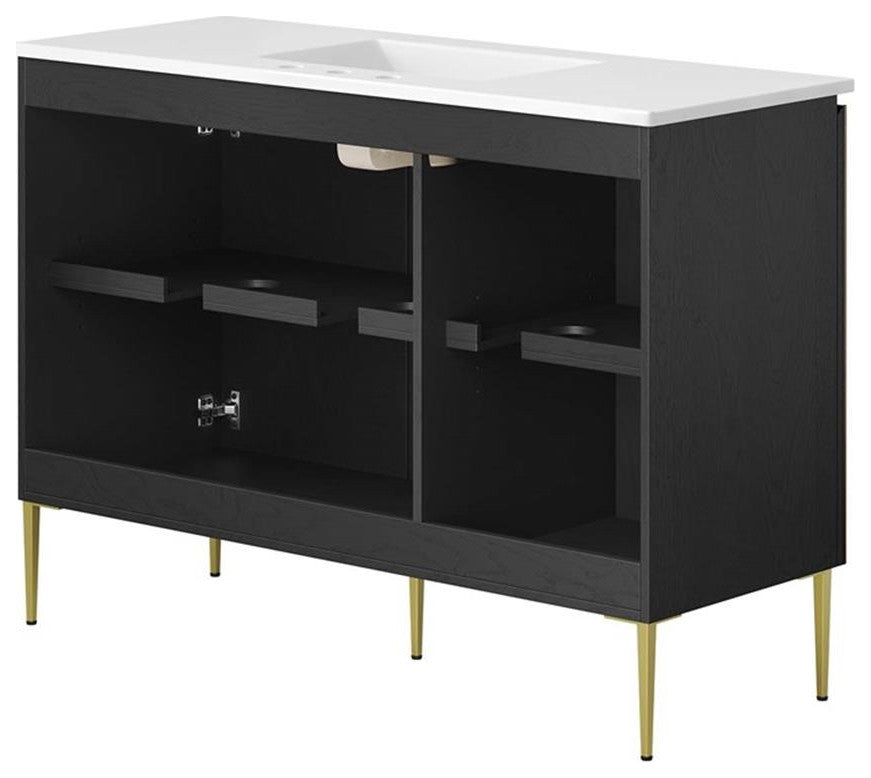 Modway Alchemist 48" Single Sink Modern Wood Bathroom Vanity in White and Black