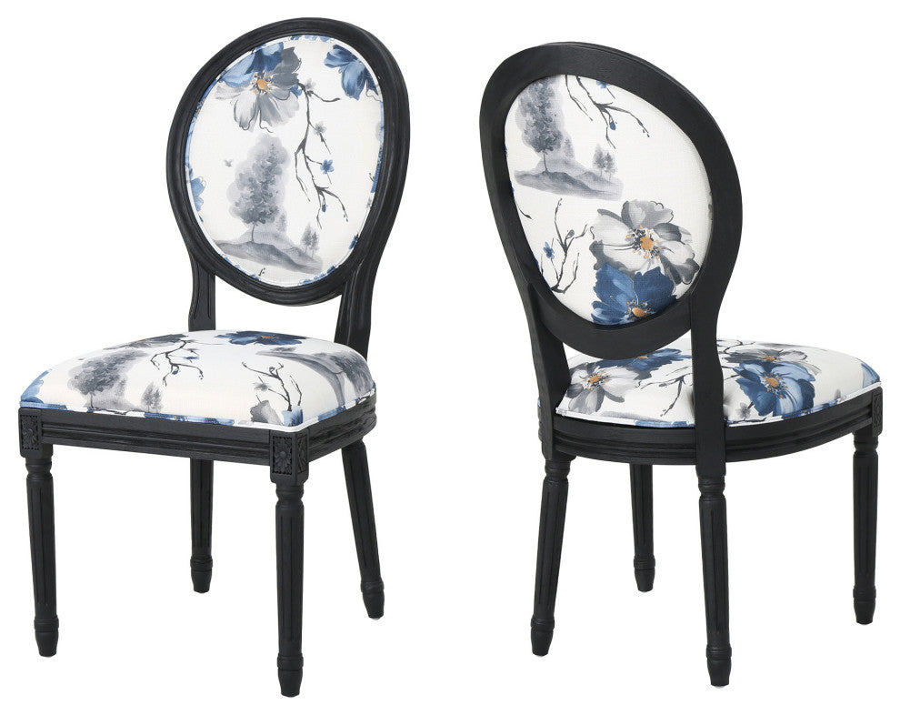 GDF Studio Babbs Traditional Fabric Dining Chairs, Set of 2, Floral Print/Black