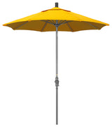7.5' Grey Collar Tilt Crank Aluminum Umbrella, Sunflower Yellow Sunbrella