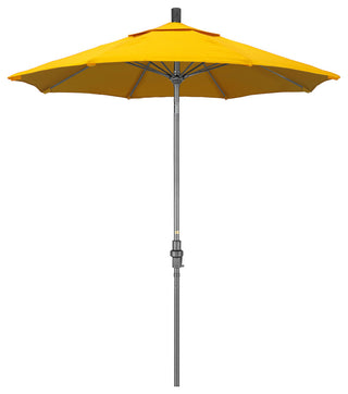 7.5' Grey Collar Tilt Crank Aluminum Umbrella, Sunflower Yellow Sunbrella