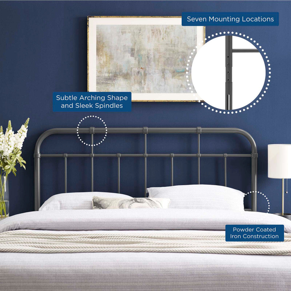 Headboard, Twin Size, Metal, Grey Gray, Modern Contemporary, Bedroom Master