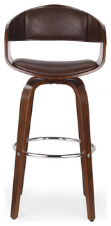 Soledad Mid-Century Modern Upholstered Swivel Barstool, Dark Brown/Walnut