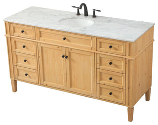 Home Living Vanity with Carrara White Marble Countertop, Natural Wood, 60", Single Sink