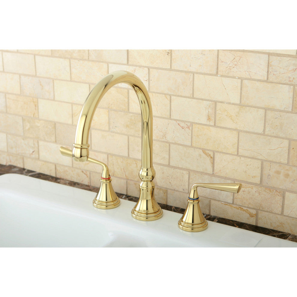 Kingston Brass Widespread Kitchen Faucet, Polished Brass