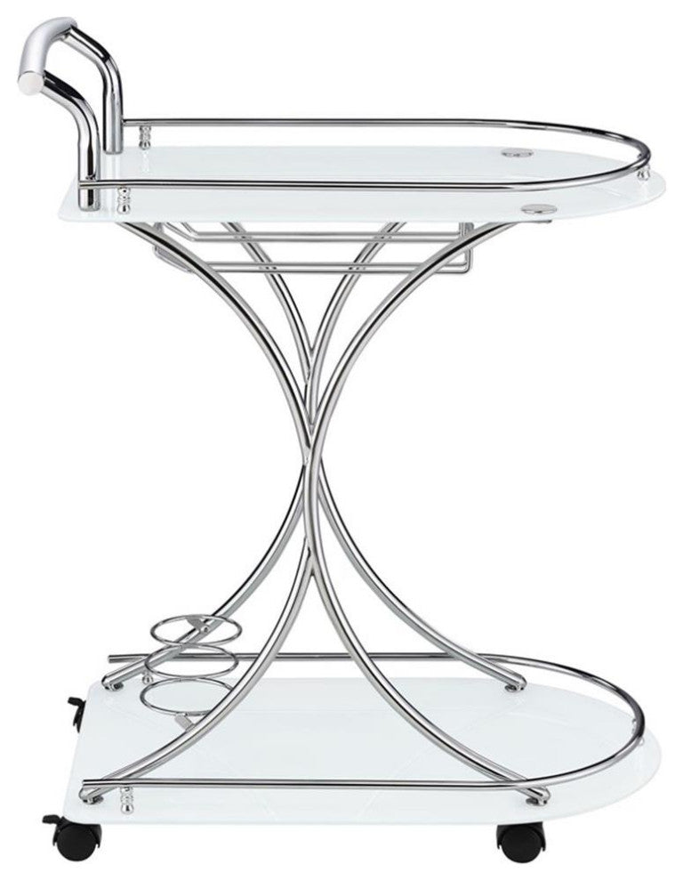 Coaster Elfman Contemporary Metal 2-shelve Serving Cart in Chrome and White