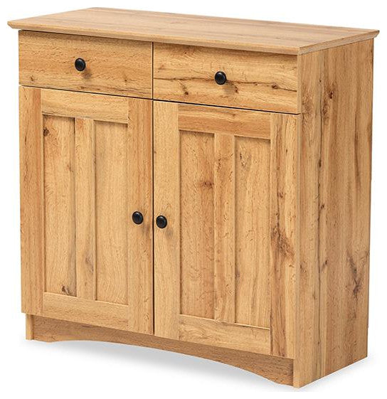 Oak Brown Finished Wood 2-Door Buffet Kitchen Cabinet