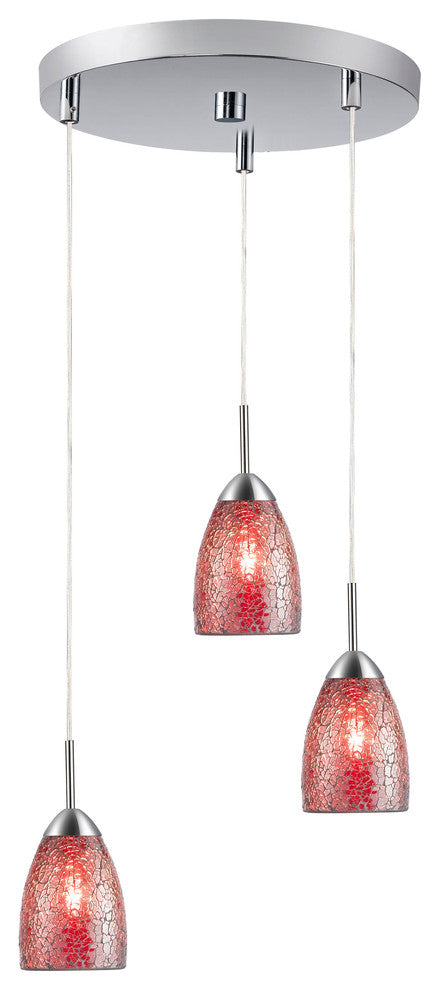 Venezia Mini Pendant, Satin Nickel, Mosaic Red, 3-Light, 11"D