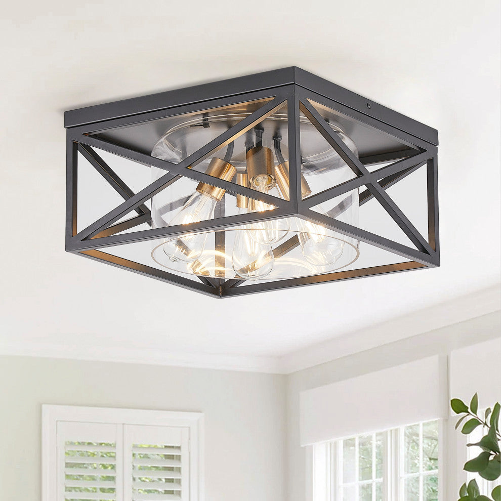 Industrial Flush Mount Ceiling Light Fixture With Glass Shade