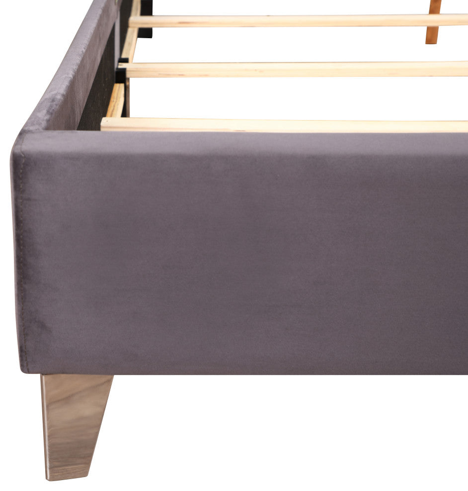 Chester Upholstered Velvet Bed, Gray, Queen