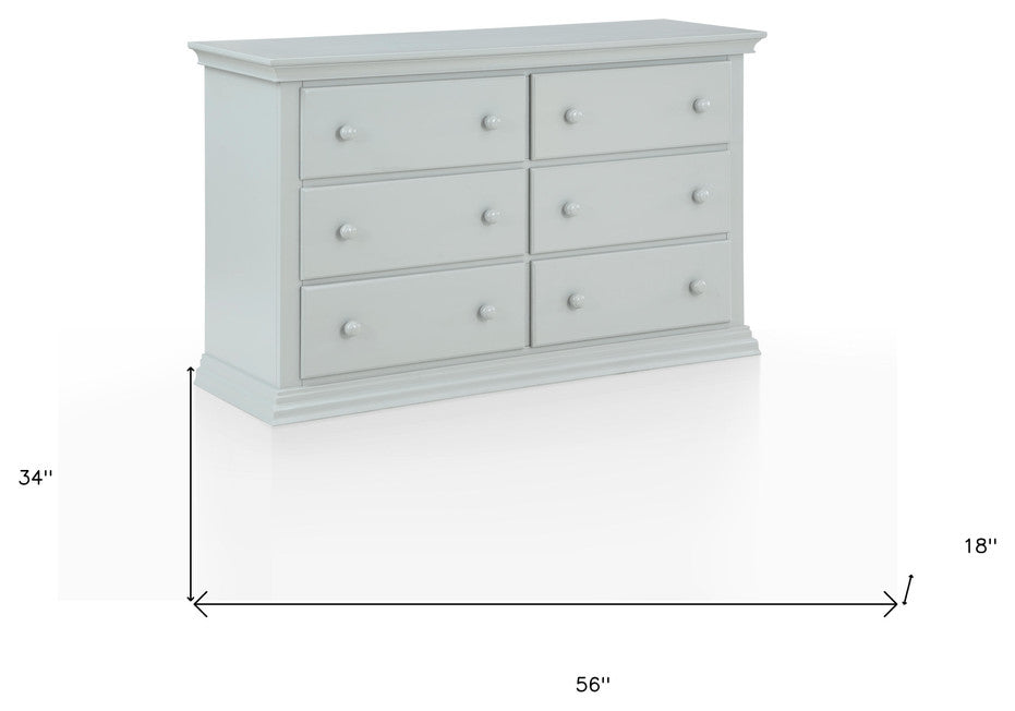 56" Gray Solid and Manufactured Wood Six Drawer Double Dresser