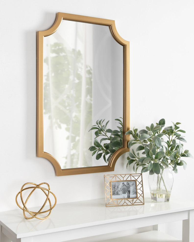 Kate and Laurel, Hogan Wood Framed Mirror With Scallop Corners, 24 x 36", Gold