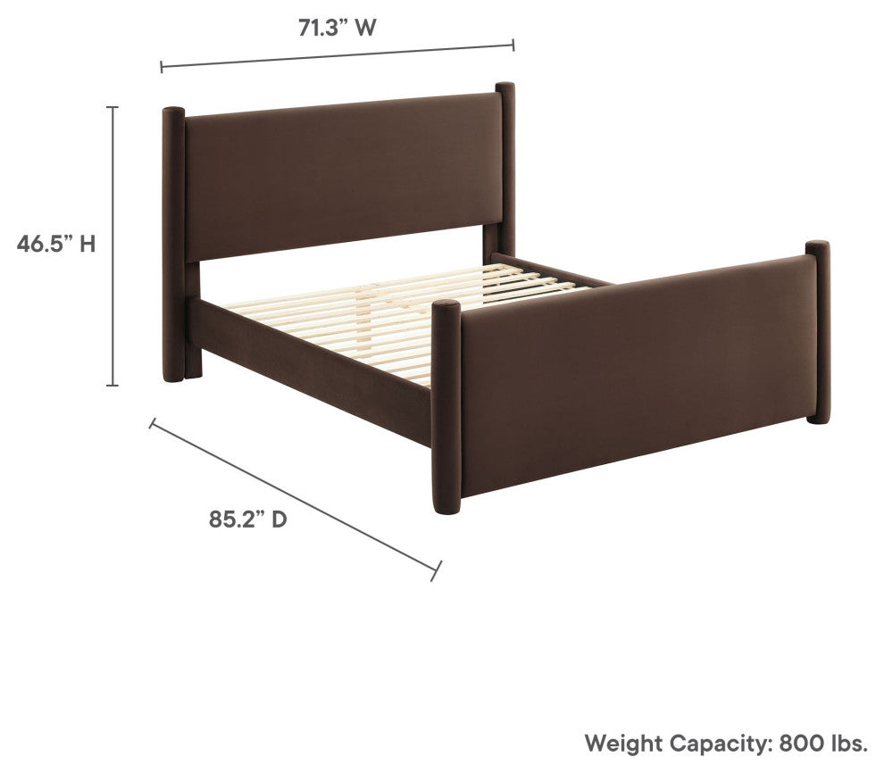 Rael Performance Velvet Queen Platform Bed, Chocolate Brown