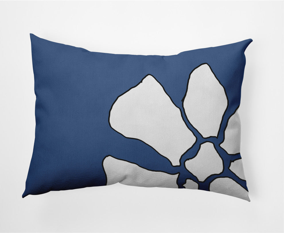 Petal Lines Decorative Lumbar Pillow, Blue, 14x20"