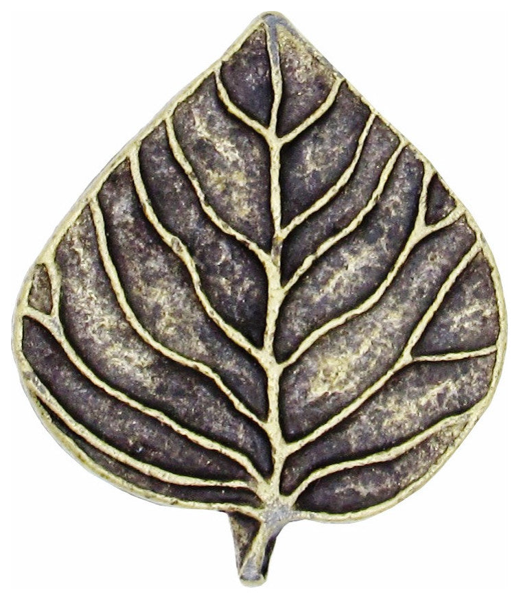 Single Aspen Leaf Cabinet Knob, Antique Brass