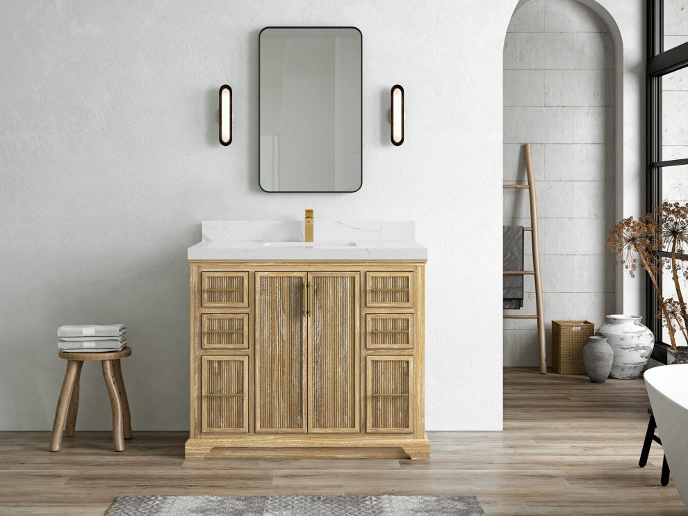 Alys Teak 42 Single Sink Bathroom Vanity Whitewashed 2" Calacatta Laza