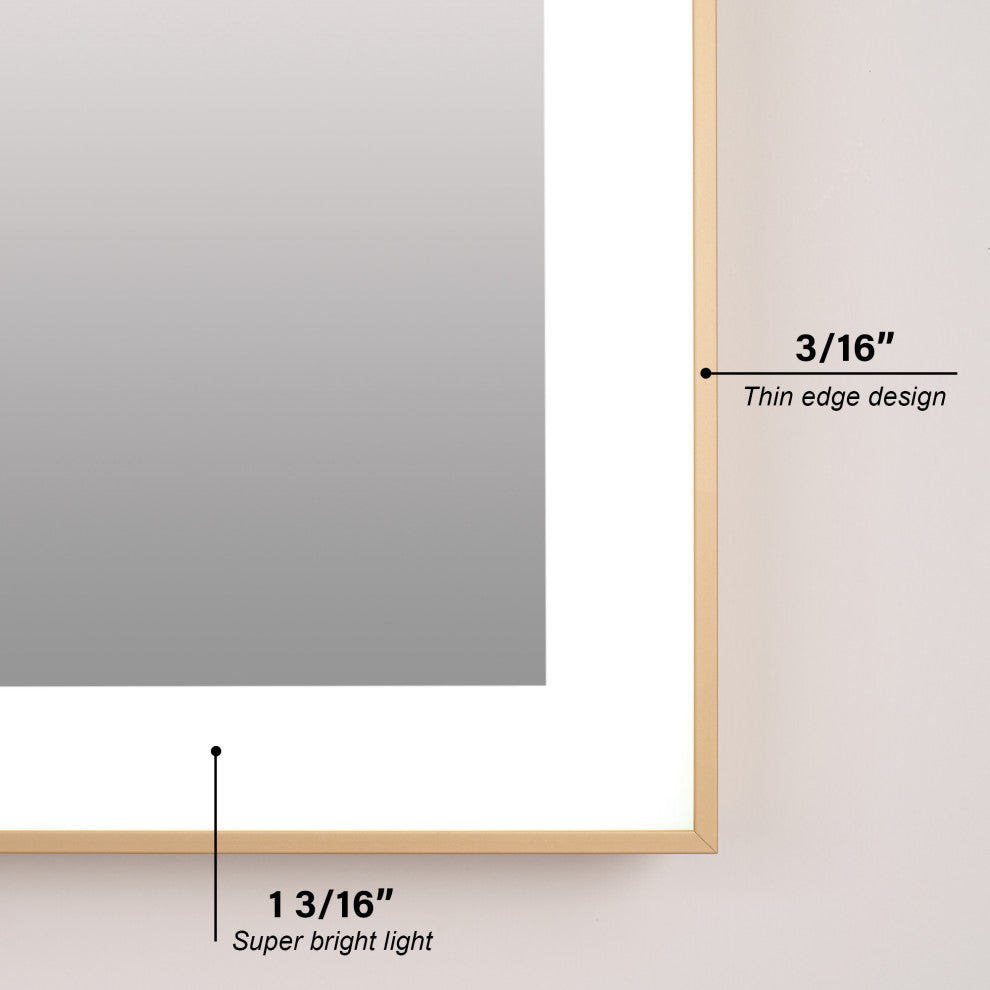 Framed LED Lighted Bathroom Vanity Mirror With Defogger, Gold, 24"x32"