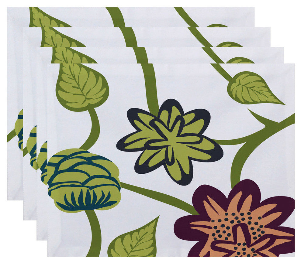 18"x14" Tropical Floral, Floral Print Placemat, Purple, Set of 4