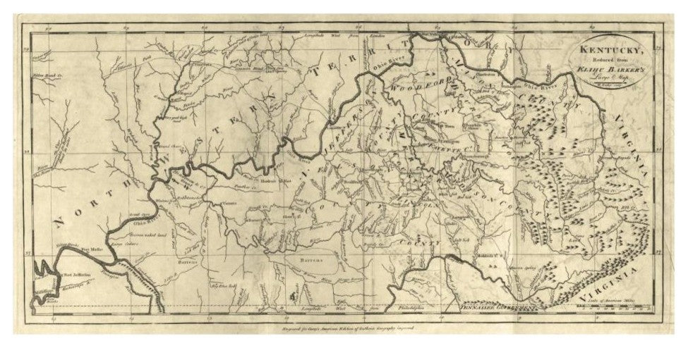 "Kentucky, 1795" Digital Paper Print by Mathew Carey, 32"x17"
