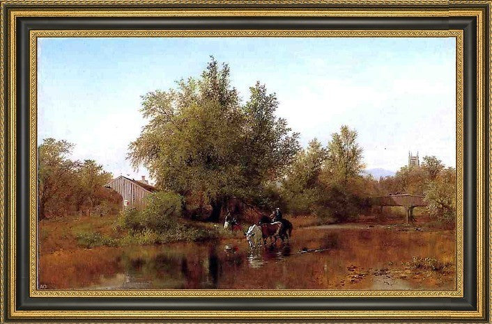 Albert Fitch Bellows Family by the River Framed Premium Canvas Print, 16"x24"